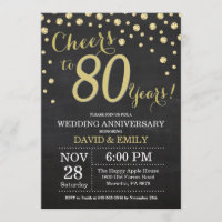 80th Wedding Anniversary Chalkboard Black and Gold