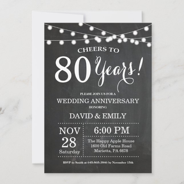 80th Wedding Anniversary Invitation Chalkboard (Front)