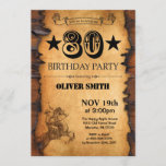 80th Western Birthday Invitation<br><div class="desc">80th Western Birthday Invitation. Cowboy Horse Wild West Theme Birthday Party. Rustic Wood Country Background. For further customization,  please click the "Customize it" button and use our design tool to modify this template.</div>