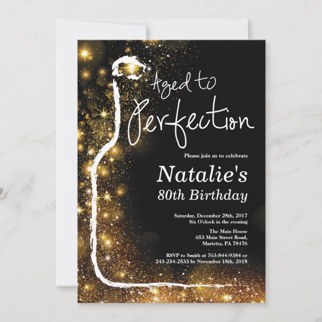 80th Wine Birthday Invitation. Aged to Perfection Invitation (Front)