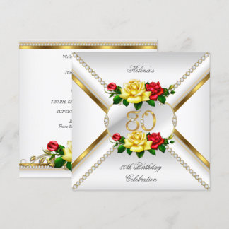 80th Women's Birthday Party Red Yellow Roses Invitation