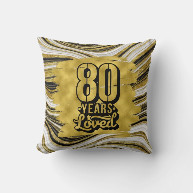 80th years old love birthday black and gold theme  throw pillow (Front)
