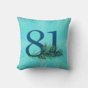 81 Peacock Feather Birthday Anniversary Elegant Throw Pillow