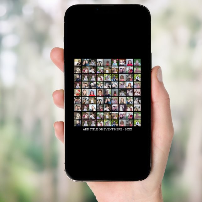81 Square Photo Collage Grid - Custom Text - Black Poster (Front Digital)