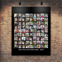 81 Square Photo Collage Grid - Custom Text - Black