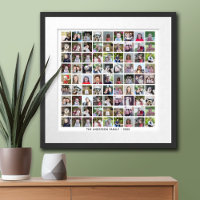 81 Square Photo Collage Grid with Text - white