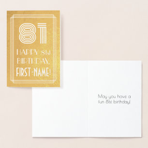 81st Birthday – Art Deco Inspired Look "81" + Name Foil Card