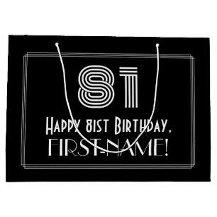 81st Birthday — Art Deco Inspired Look "81" & Name Large Gift Bag