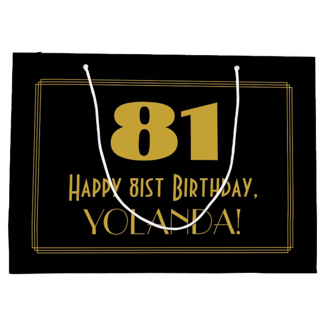 81st Birthday — Art Deco Inspired Look "81" & Name Large Gift Bag (Back)