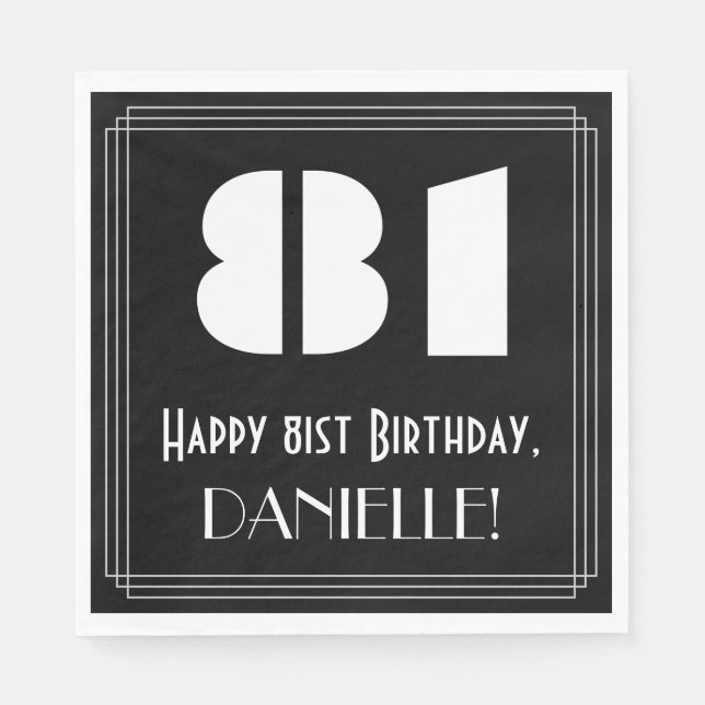 81st Birthday: Art Deco Inspired Look "81" + Name Napkins (Front)