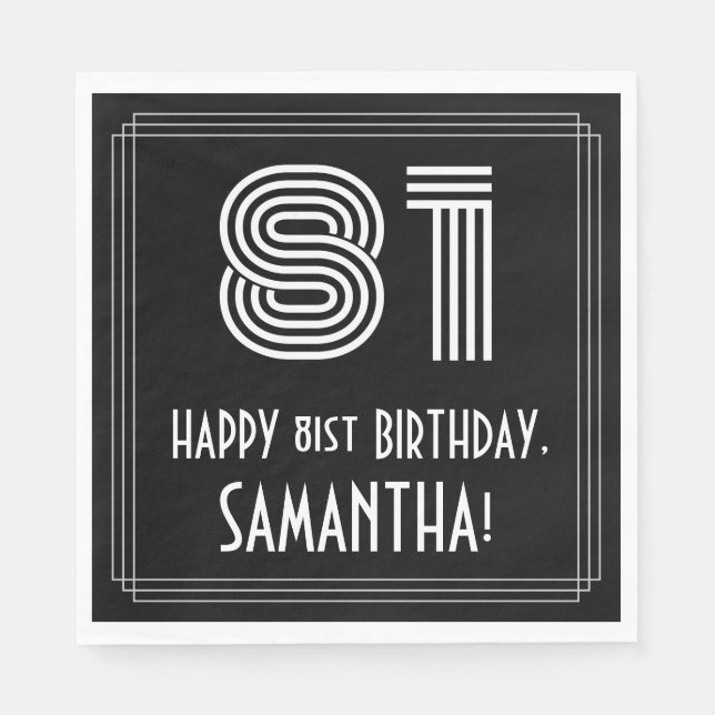 81st Birthday: Art Deco Inspired Look "81" + Name Napkins (Front)