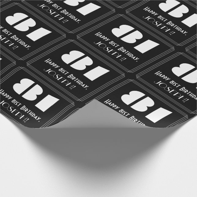 81st Birthday: Art Deco Inspired Look "81" & Name Wrapping Paper (Corner)