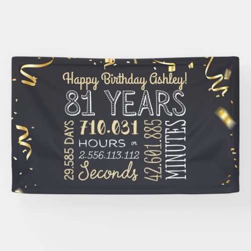 81st Birthday Banner _ 81 Years in Hours Chic Gold