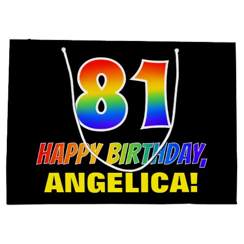 81st Birthday Bold Fun Simple Rainbow 81 Large Gift Bag