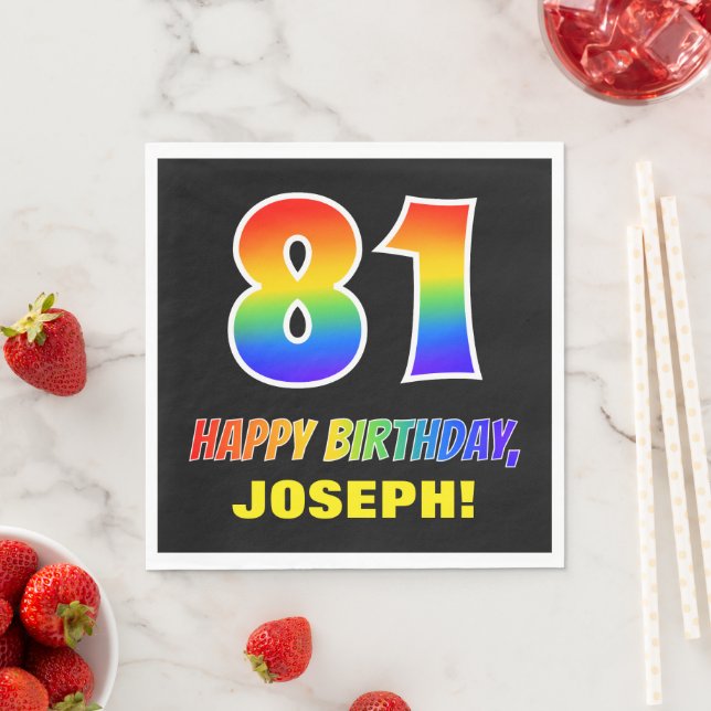 81st Birthday: Bold, Fun, Simple, Rainbow 81 Napkins (Insitu)