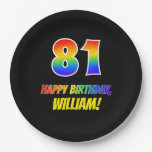 [ Thumbnail: 81st Birthday: Bold, Fun, Simple, Rainbow 81 Paper Plates ]
