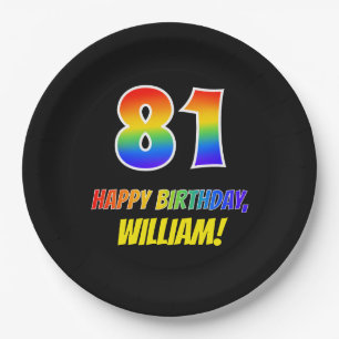 81st Birthday: Bold, Fun, Simple, Rainbow 81 Paper Plates