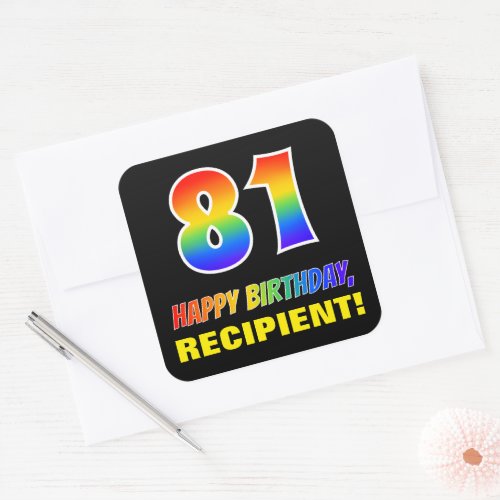 81st Birthday Bold Fun Simple Rainbow 81 Square Sticker