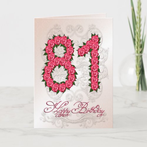 81st birthday card with roses and leaves