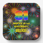 [ Thumbnail: 81st Birthday: Colorful, Fun Celebratory Fireworks Paper Plates ]