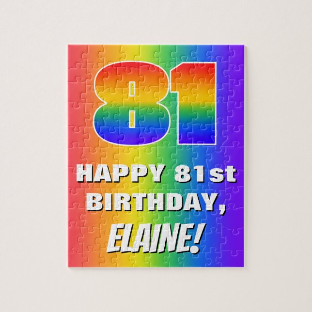 81st Birthday: Colorful, Fun Rainbow Pattern # 81 Jigsaw Puzzle (Vertical)