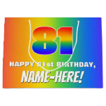 [ Thumbnail: 81st Birthday: Colorful, Fun Rainbow Pattern # 81 Gift Bag ]