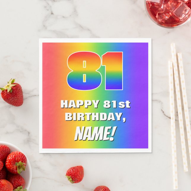 81st Birthday: Colorful, Fun Rainbow Pattern # 81 Napkins (Insitu)