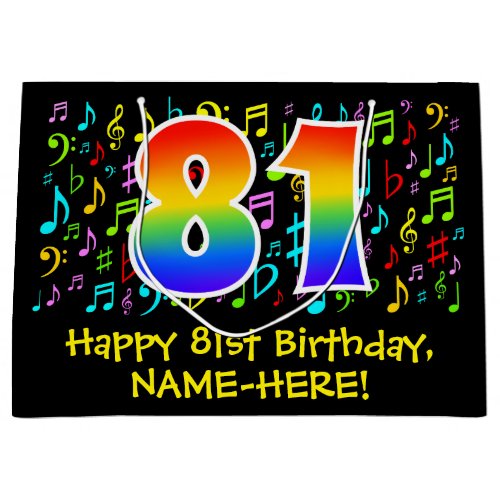 81st Birthday _ Colorful Music Symbols Rainbow 81 Large Gift Bag