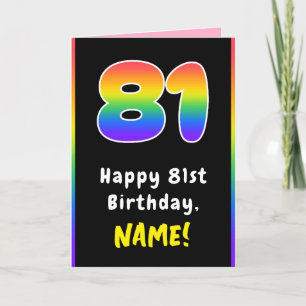 81st Birthday: Colorful Rainbow # 81, Custom Name Card