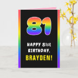 [ Thumbnail: 81st Birthday: Colorful Rainbow # 81, Custom Name Card ]