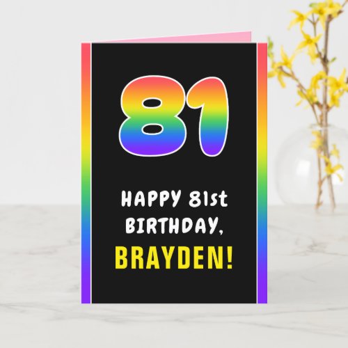 81st Birthday Colorful Rainbow  81 Custom Name Card