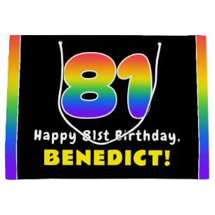 81st Birthday: Colorful Rainbow # 81, Custom Name Large Gift Bag