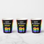 [ Thumbnail: 81st Birthday: Colorful Rainbow # 81, Custom Name Paper Cups ]