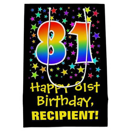 81st Birthday Colorful Stars Pattern  Rainbow 81 Medium Gift Bag