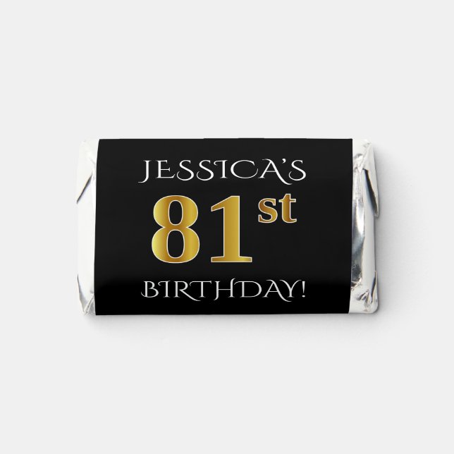 81st Birthday — Elegant, Faux Gold Look 81 + Name Hershey's Miniatures (Front)