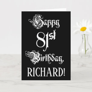 81st Birthday: Fancy, Elegant Script + Custom Name Card