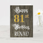 [ Thumbnail: 81st Birthday: Faux Gold Look + Faux Wood Pattern Card ]