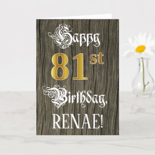 81st Birthday Faux Gold Look  Faux Wood Pattern Card