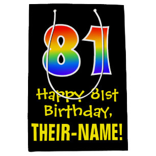 81st Birthday: Fun, Bold, Colorful, Rainbow "81" Medium Gift Bag