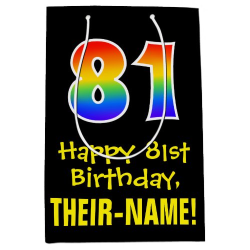 81st Birthday Fun Bold Colorful Rainbow 81 Medium Gift Bag