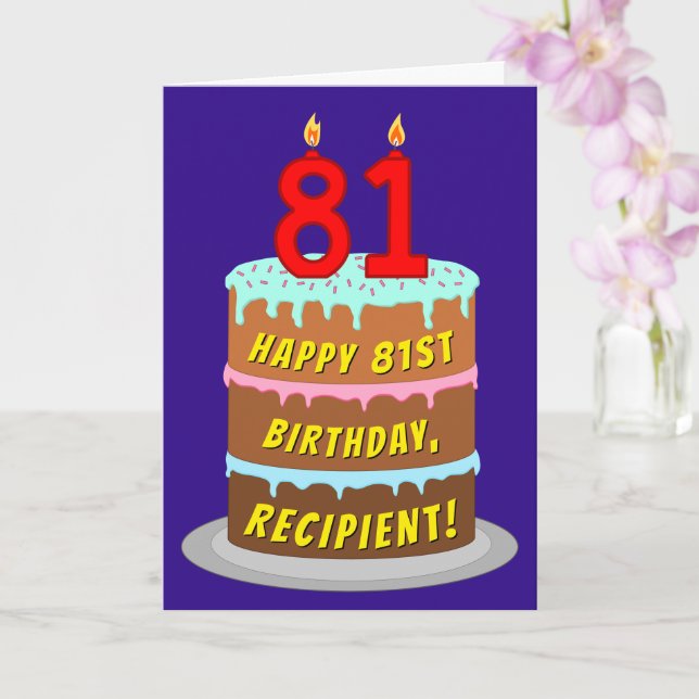 81st Birthday: Fun Cake and Candles + Custom Name Card (Orchid)