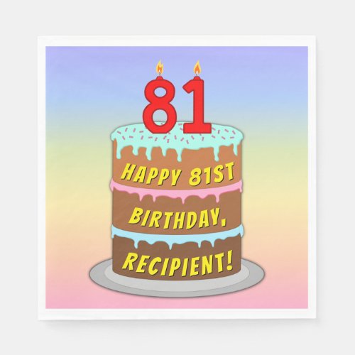 81st Birthday Fun Cake and Candles  Custom Name Napkins