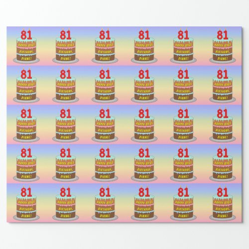 81st Birthday Fun Cake and Candles  Custom Name Wrapping Paper