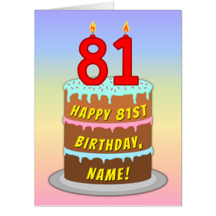 81st Birthday: Fun Cake & Candles, w/ Custom Name Card
