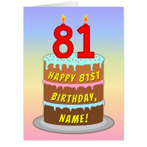 81st Birthday Fun Cake  Candles w Custom Name Card