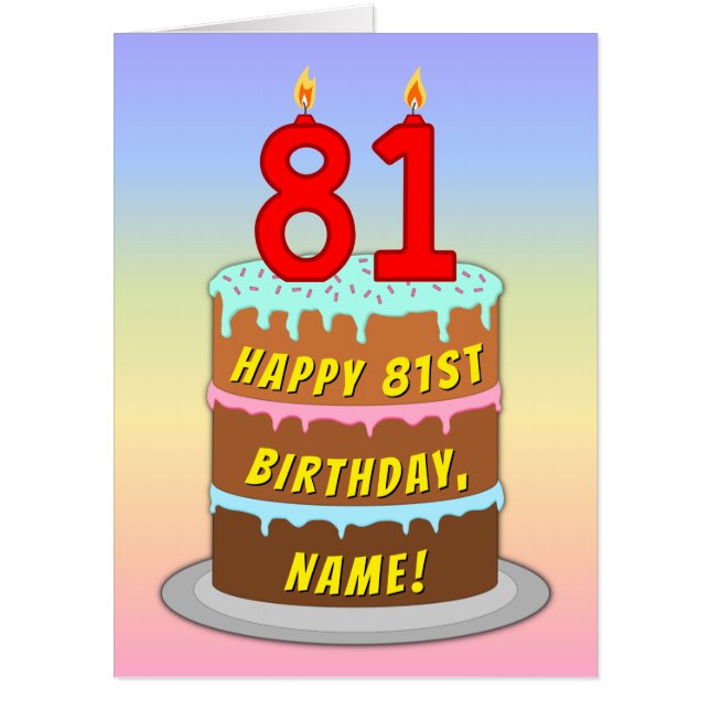 81st Birthday: Fun Cake & Candles, w/ Custom Name Card (Front)