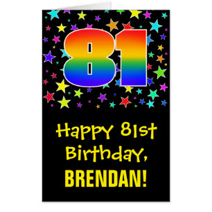 81st Birthday: Fun, Colorful Stars + Rainbow # 81 Card