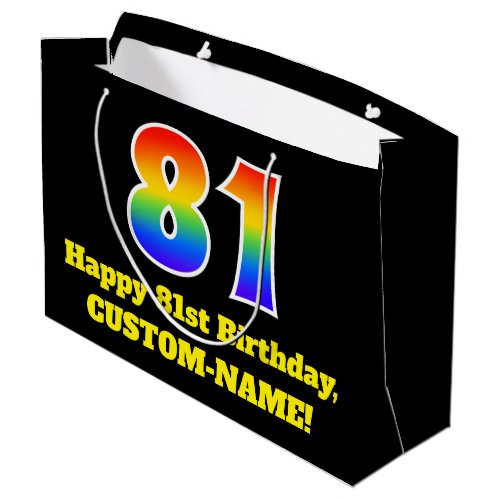81st Birthday  Fun Colorful Vibrant Rainbow 81 Large Gift Bag