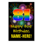 [ Thumbnail: 81st Birthday: Fun Fireworks Pattern & Rainbow 81 Card ]