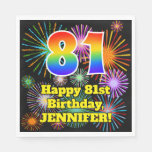 [ Thumbnail: 81st Birthday: Fun Fireworks Pattern + Rainbow 81 Napkins ]